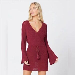 NEW L*Space Topanga Sweater Open Knit Cover-Up Tie Waist Dress in Cabaret